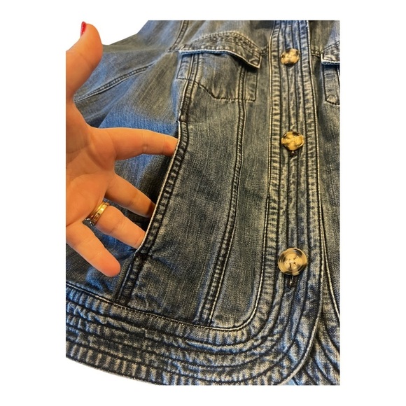 Coldwater Creek Denim LightWash Short Waisted Jacket Chest Pockets Large - Picture 5 of 15